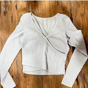 Hollister Women's Light Blue Wrap Long Sleeve Top